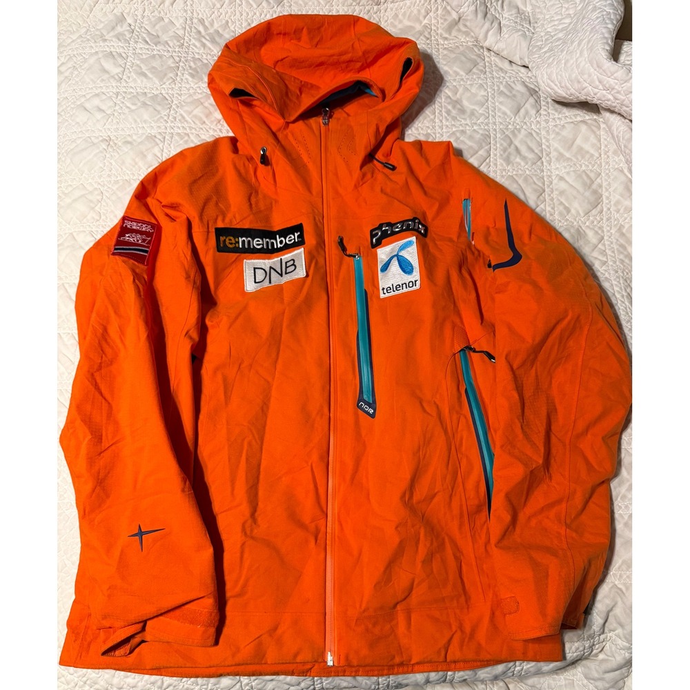 Phenix Ski Jacket Mens XL Orange Norway Team Telenor DNB Shell full zip hoodie